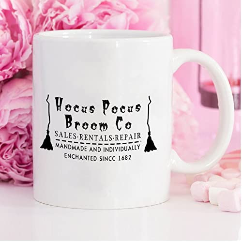 Divertente tazza da caffè Hocus Pocus Broom Co Halloween tazza da caffè in ceramica 325 ml tazza da caffè tazza da tè bianco regalo per donne uomini