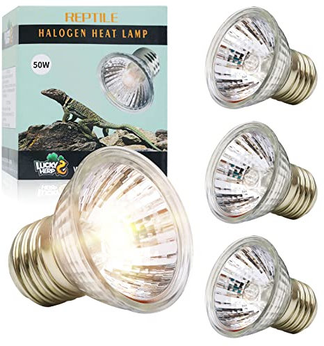 LUCKY HERP Reptile Heat Lamp Bulb 50W 4Pack, UVA UVB Basking Lamp Bulb for Tortoise, E27 Halogen Heat Light for Turtle, Lizard, Bearded Dragon