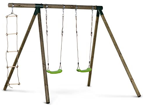 Habitat et Jardin Columpio de Madera Timo - con 2 Columpios y 1 Escalera de Cuerda