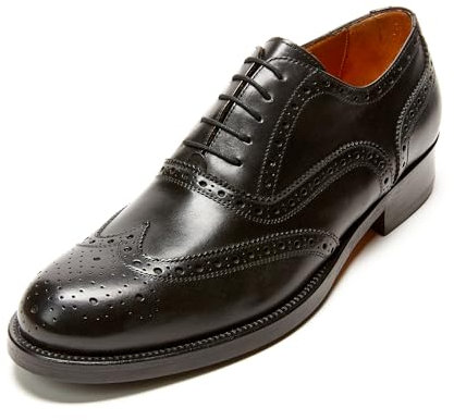 British Passport | Francesine Oxford Herrenschuhe mit Medallion an der Spitze, aus Kalbsleder mit Sohle aus Leder und Gummi, hergestellt in Italien, Schwarz , 45 EU