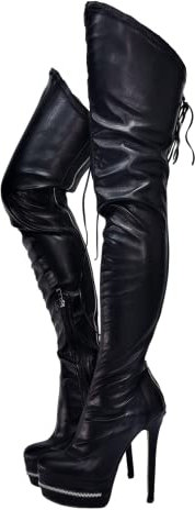 Stivali sopra il ginocchio con plateau a spillo punk, stivali alla coscia con cerniera argentata, Frankie Hsu alla moda, grande, grande, oversize, stile Shark Designer con lacci, tacco alto, lungo e