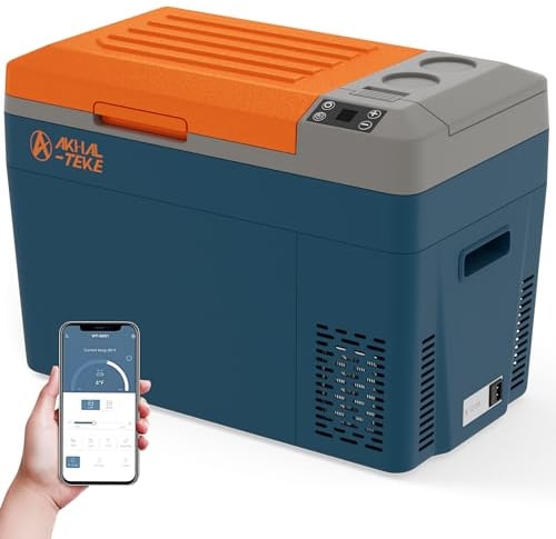 AKHAL-TEKE Car Refrigerator, 12 volt Portable Freezer, RV Refrigerator Dual Zone APP Control, 31.7 Quart(30L)-7.6℉-50℉ Car Freezer Fridge Cooler 12/24V DC and 100-240V AC for Vehicles