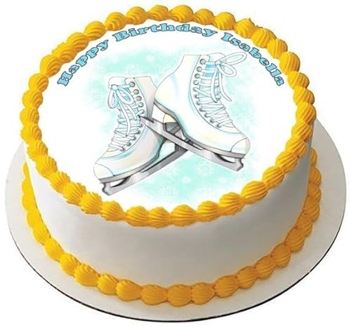 ICE SKATING BOOTS Premium Quality Edible Large 7.5 Inch Round Icing Cake Topper - Text can be Customizable - Make your Celebrations Memorable with Our Delightful Charming Cake Toppers D1