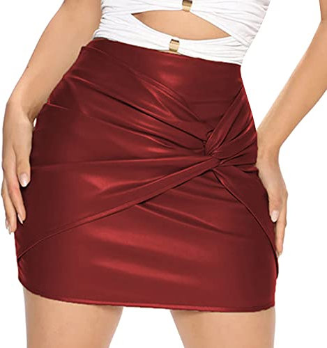 Kostüm Fasching Damen Damen Minirock Wetlook Bodycon Schwarz Faltenrock Röcke Babydoll Party Clubwear Damen Sexy Wetlook Rock High Waist Lack Leder Röcke Mini Glocken Skater Rock Glänzend Metallischer