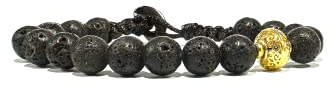 Samsara Bracciale Tibetano Buddista, lunghezza Regolabile, gioiello mistico Portafortuna - Filo in cotone cerato ad alta resistenza (PIETRA LAVICA)