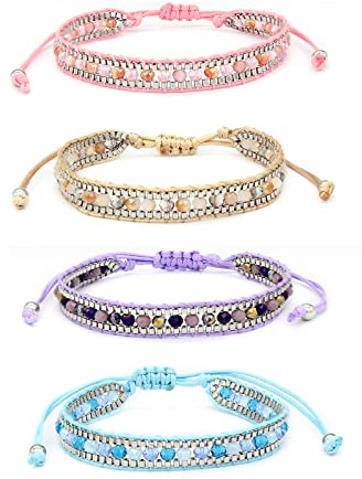 TONAUP Böhmische Gewebte Armbänder, Handgefertigt Verstellbar Freundschaftsarmbänder, Geflochtenes Wickelarmband Armband für Damen Herren Handgelenk Fußkettchen (Helle Lichtfarbe)