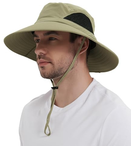 Wmcaps Sun Hats, Wide Brim UPF 50+ Foldable Fishing Safari Hat for Men | UV Protection Waterproof Packable Lightweight Summer Hat with Breathable Mesh and Adjustable Chin Strap for Walking Hiking