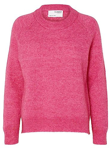 SELECTED FEMME Slflulu LS Knit O-Neck B Noos Maglione, Fucsia Viola, XS Donna