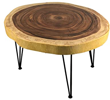 Licht-Erlebnisse Couchtisch Holz massiv Ø 86 cm Unikat Handarbeit Hairpin Legs Baumkante Baumscheibe Kaffeetisch Wohnzimmertisch