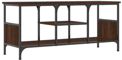 vidaXL Mueble TV Hierro Madera contrachapada Roble marrón 100x35x45 cm