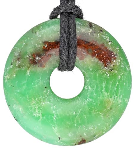 Lebensquelle Plus Edelstein Donut Ø 30 mm + Baumwollband + Edelsteinkarte | Naturstein Anhänger Halskette | Echte Heilsteinkette inkl. Band (Chrysopras)