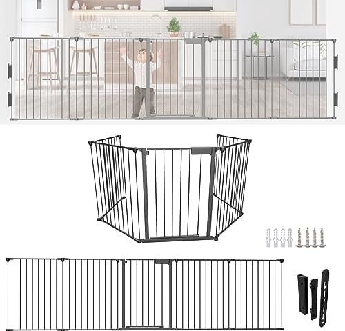 Sonnewelt Kaminschutzgitter 310cm, Kinderschutzgitter, Kamingitter Ofenschutzgitter, Metall Schutzgitter für Kinder, Baby, Türgitter für Kinder-Sicherung 5-teilig Elemente (je 60 x 75 cm) Schwarz