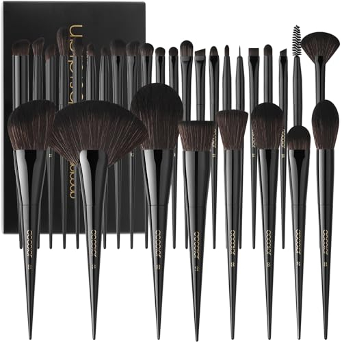 Docolor 30 Pièces Pinceaux de Maquillage Professionnels en Poils Synthétiques de Qualité Supérieure Kabuki Pour le Visage, Fard à Paupières, Kit de Pinceaux de Maquillage, Série Obsidienne Noire
