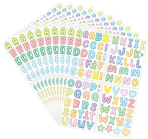 Selbstklebende Aufkleber mit bunten Großbuchstaben - 10 Bögen Cartoon-Alphabet Scrapbook-Aufkleber, selbstklebende Buchstaben für Taschen, Basteln, Schilder, Poster, Fenster, Briefkästen, DIY