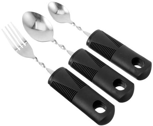 Lurrose Juego De Utensilios Adaptables 3 Uds. Cuchara Ponderada Tenedor Y Mango Antideslizante Cubiertos Para Temblores De Manos Para Personas Mayores