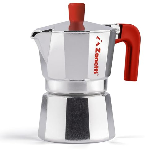 Zanetti, Mama Red Edition Cafetière Moka en aluminium, machine à café demi-tasse, Moka Espresso avec système anti-goutte, joint en silicone, poignée ergonomique, couleur rouge