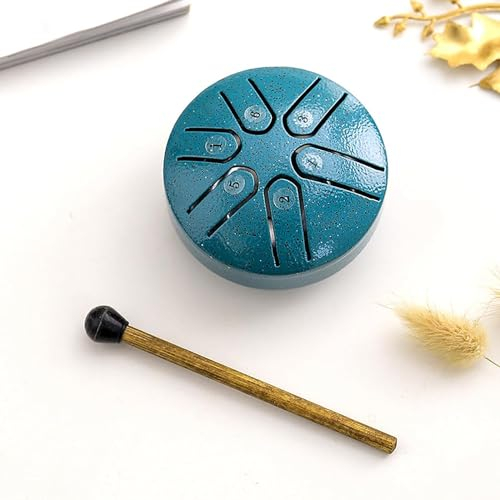 Buddha Stones Mini Steel Tongue Drum 3 Inch Sound Healing Drum Kit,Mini Handpan Drum,6 Note Worry Free Drum,Worry-Free Drum,Handpan Drum with Drumsticks s for Meditation Yoga Sound Healing (Green)