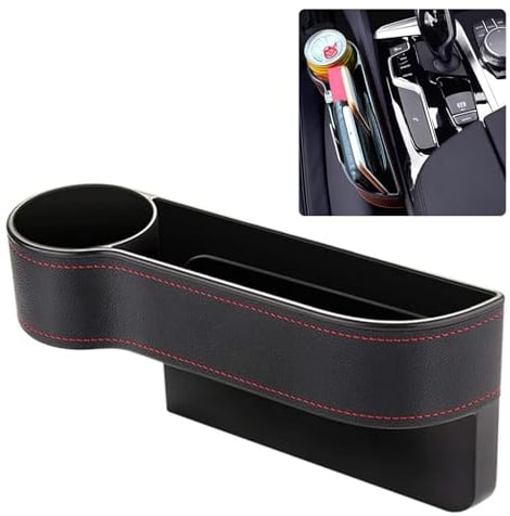 VBGURR Car Seat Gap Filler Organizer,Pu Leather Car Gap Filler With Cup Holders，Car Organizer Front Seat，Car Accessories for Women Men for Holding Phone, Sunglasses (Main driver)