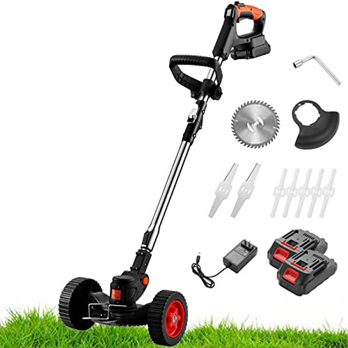 Suuim Désherbeur sans Fil, désherbeur électrique, Coupe-Herbe alimenté par Batterie avec Affichage de la Puissance restante, débroussailleuse avec 2 Batteries et 3 Types de Lames
