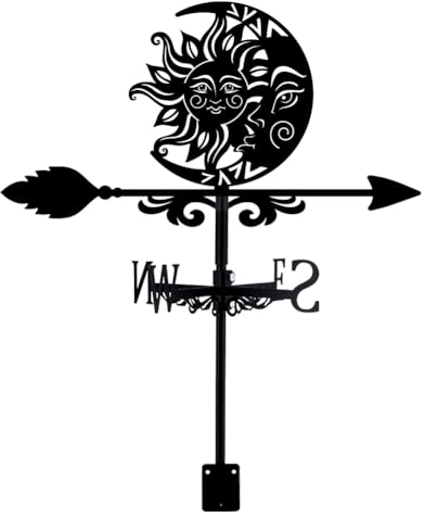 SUPERDANT Wetterhahn Sonne Mond Wetterfahne Lächeln Sonne Eisen Weather Vane fürs Dach Garten Richtungsschild Outdoor Bauernhaus Dekoration Wetterfahnen Gartendeko 35.8x40.3CM