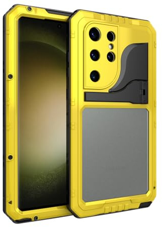 iTape Case for Samsung Galaxy S23 Ultra, 360° Waterproof IP68 Shockproof Hard Shell Metal Military Heavy Duty Rugged Protective Case for Samsung Galaxy S23 Ultra Magnetic Wireless Charging Yellow