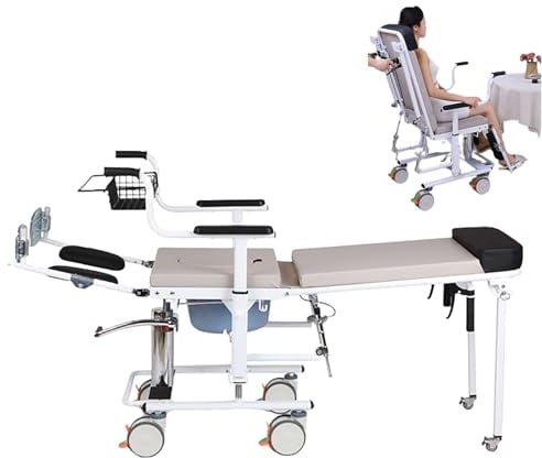 Generic Hydraulischer Patienten-Transferhilfe mit flachem Liegen Design, Tragbarer Stuhl für ältere Menschen und Rollstuhlfahrer Inklusive Bettpfanne, Sicherheitsgurt und Aufbewahrungsregal