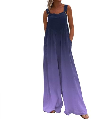 RMBLYfeiye Hosenanzug Damen Business Anzug Elegant Schutzanzug Glaswolle Farbverlauf Spaghetti Jumpsuit Mit Taschen Ärmelloser Overall Festlich Einteiler