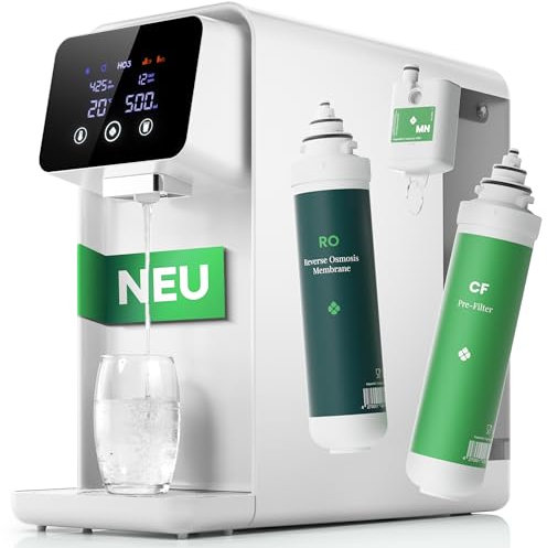 HO3 Home One Auftisch Osmoseanlage für Trinkwasser mit 4 Temperaturstufen (RT, 50, 85, 95°C), 5 Stufen Wasserausgabe, mit Echtzeit TDS, MicroShield Filtertechnologie, Wasserfilter (Weiß)