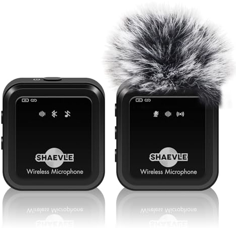 Shaevle Drahtloses Lavalier-Mikrofon mit Echtzeit-/Publikumsüberwachung, Audio-Ducking, Begleitung, Hall, Stummschaltung, Rauschunterdrückung - Mini-Ansteckmikrofon mit Bluetooth für Smartphone,PC