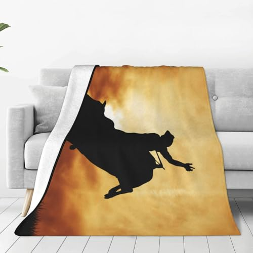 OPSREY Coole Bull-Reit-bedruckte weiche Micro-Fleece-Decke, Überwurf, Decke, leichte Plüschdecke