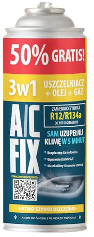 A/C FIX R134 Réfrigérant de Climatisation 3en1 avec Produit d'Etanchéité et Huile - pour Climatisation Auto - Réfrigérant pour Climatiseur Auto - 1 Canettes de 235 g ECO