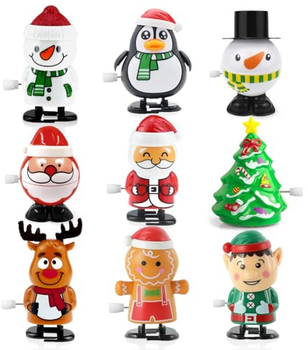 9 Stück Weihnachts Aufziehspielzeug, Uhrwerk Springspielzeug Set für Kinder Erwachsene, Aufziehen Pinguin Weihnachtsmann Rentier Schneemann für Geschenktütenfüller