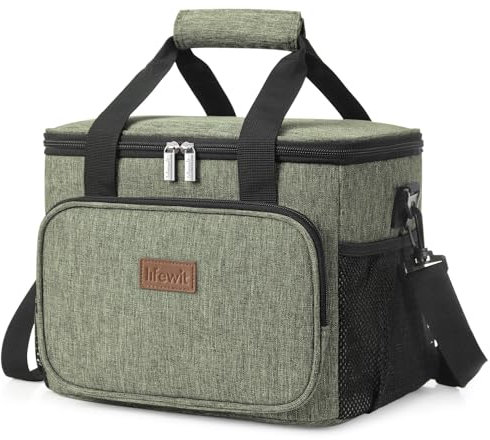 Lifewit Bolsa Termica Porta Alimentos 15L(24 Latas), Bolso Comida Trabajo Hombre y Mujer, Lunch Bag para Lonchera, Pequeña Bolsas Nevera Portatil para Playa, Viaje, Work, Verde Oscuro