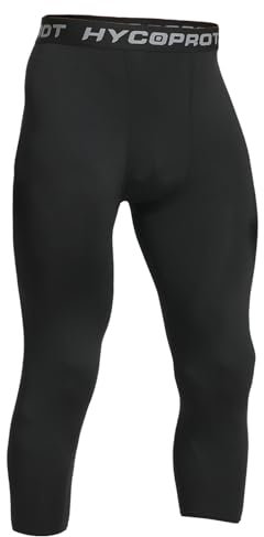 HYCOPROT Herren 3/4 Kompressionshose Schnelltrocknende Laufhose Tights Sport Leggings Atmungsaktiv Funktionsunterhose Tight Hose für Basketball Fitness Joggen (Black, M)