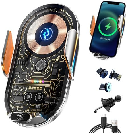 Wireless Charging Bracket - Auto-Clamp Phone Mount, Fast Charging Magnetic Holder | Universel Car Phone Bracket, Electric Mobile Holder for Android, Car SUV Truck Phone Stand, Adjustable Phone Dock