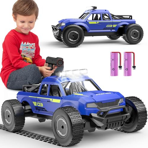 Ferngesteuertes Auto ab 3 Jahre, 15KM/H RC Auto RC Truck mit Lichtern, 1/16 Fernsteuerung Auto mit 2 Akku 40min Spielzeit, 2.4GHz Ferngesteuerter Monstertruck, Geschenk 3 4 5 6 Jahre Junge (Blau)