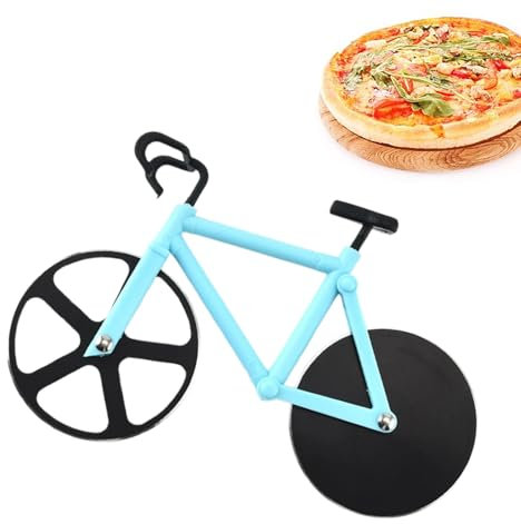 Novelty Pizza Cutter, Bicycle Pizza Cutter Wheels Dual Stainless Steel Super Sharp Blades Slicer with Non-Stick Coating