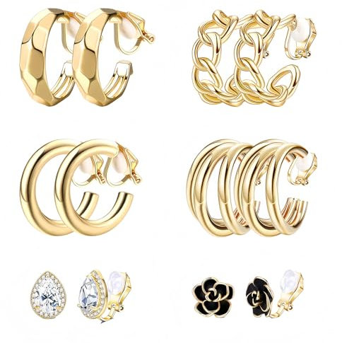 6 Paar Ohrclips Damen Ohne Ohrlöcher,Clip Ohrringe Mädchen Twist Knot Clip on Ohrringe, Klipp Blütenform Ohne Ohrlöcher,Geeignet Für Damen und Mädchen Geschenk Set