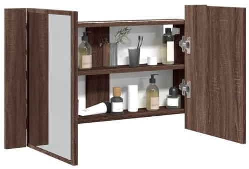 Myheimly LED Bad Spiegelschrank Badezimmerspiegel Badspiegel Spiegel Badschrank Badezimmerschrank Hängeschrank Wandschrank 80x12x45cm Acryl Spiegelschrank,Braune Eiche