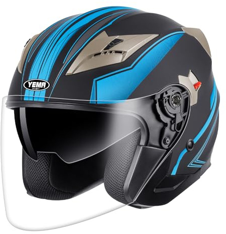 YEMA Motorradhelm Mopedhelm Jethelm, ECE 22.06 geprüft mit Doppelvisier und integrierter Sonnenblende