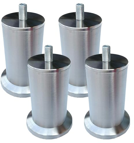 Lot de 4 pieds de meuble en acier inoxydable avec hauteur réglable (50 cm) - Idéal pour table de cuisine en verre, table basse, table de chevet, vis M10 pour une installation facile