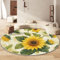 Waschbare Runde Teppiche 100 cm, Pflanzenmalerei mit Sonnenblumen Rutschfester Runder Teppich für das Wohnzimmer, Pflanzen Blumen Weicher Niedrigfloriger Teppich für unter den Esstisch