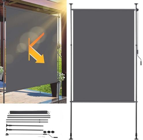 ISOISL Toldo vertical exterior con pinza, 200 x 270 cm, extensible | Toldo vertical con manivela sin agujeros | Protección visual de balcón y protección contra el viento para jardín y terraza,