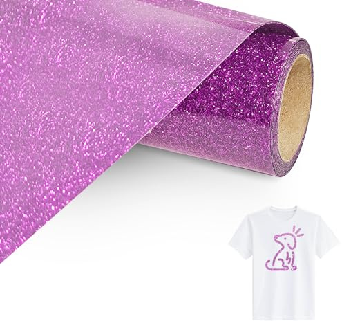 Bocguy Flex Thermocollant Pailleté Rose Violet, 30,5 CM x 152 CM Vinyle Thermocollant Cri-cut Iron On Facile à Couper & Désherber, Rouleau Vinyle Thermocollant Pailleté pour Cri-cut & Silhouette