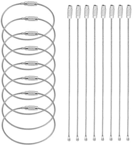 Pamtns 50 Piezas 15cm Llaveros Alambre de Acero Inoxidable con Cierre de Rosca Alambre Llaveros Cable Anillos Cable Cadenas Pesado Loop Tornillo Bloqueo Colgar Etiqueta Cable Llavero Colgar