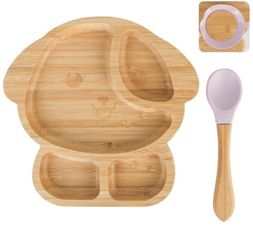 XCRPRT Piatto per bambini con ventosa, in bambù con ventosa, piatto personalizzato con ventosa per svezzamento guidato dai bambini