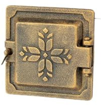 Gusseisen Ofentür 14,5 x 14,5 cm, Handgefertigte Inspektions Tür, Aschenbehälter Tür, Kleine Ofentür, Hitzebeständig – Premium Tür für Kaminofen mit Montierwellen (Antikes Gold)