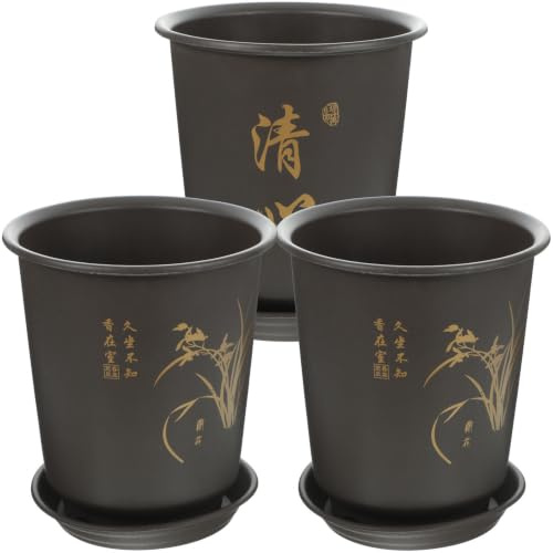 VICASKY Lot de 3 cache-pots pour orchidées avec plateau - Hauteur pour fleurs d'intérieur - Respirants - Pour orchidées et autres plantes