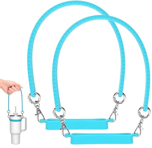 M METERXITY 2-Pack Water Bottle Handle, 12.2 Inch Silicone Portable Water Bottle Sling Carrier, Holder with Straps for Stanley Cup/Most 8-40oz Cups Accessories [Blue]