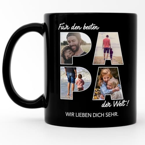 Tasse personnalisée avec Photo, Cadeau d'anniversaire, Cadeau de fête des pères, Tasse Photo avec Votre Propre Image, Tasse de fête des pères « Meilleur Papa » - Noir